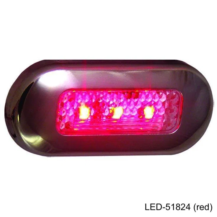 LED-51824-DP – T-H MARINE Boat Deck Light, Surface Mount Red 3-LED Bulb 3 Inch Length x 1-1/4 Inch Width Oval Polishe...